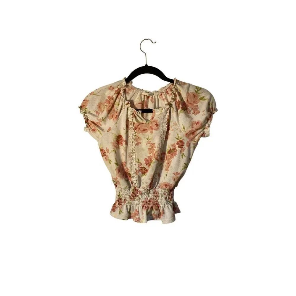 Love & joy women’s Floral Lace cropped fairy core cottage core blouse S
